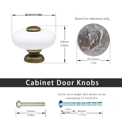 6-Pack Ceramic Round Cabinet Knob 1 Inch in Antique Bronze Finish - size: 1inch-6Pcs