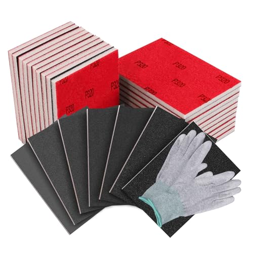 32pcs Sanding Sponge Set, 12 Different Grades of Sanding Block 180-3000Grits, Reusable Wet and Dry 4"x3" Sand Paper for Metal Wood Drywall Walls Stone Automotive Paint Plastic DIY(Variety of Grits)