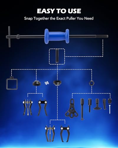 OMT 22pc Slide Hammer Puller Set, Axle Bearing Hub & Seal Remover Kit - color: Black Puller, size: 22pc Slide Hammer Puller Set