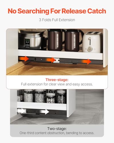 VEVOR Undermount Heavy Duty Drawer Slides, 16 24 32 40 Inch 260 lb Load Capacity Full Extension Ball Bearing Under Stair Cabinet Rails, Bottom Stair Cabinet Glides Track Runners(24inch, Black) - size: 24 Inch