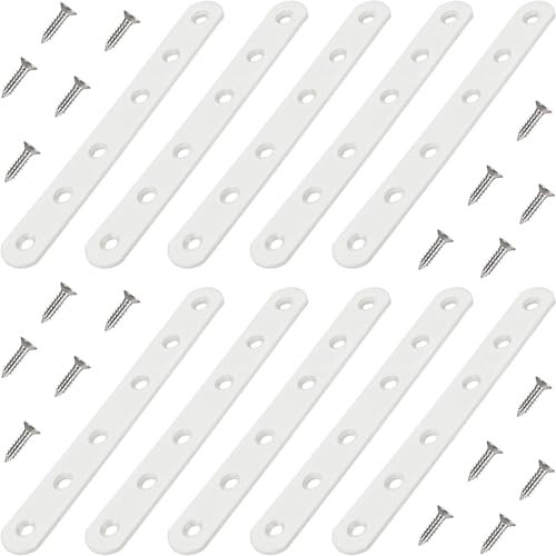 10 Pack White Straight Brackets, 6 Inch Flat Brace Mending Plates - size: 10 Pcs/ 6” x 0.8”
