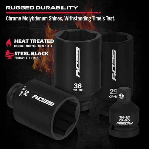 1/2 Drive Deep Impact Socket Set: 11-Piece Metric Size Wheel Axle Nut Wrench Metric Large Jumbo 27mm 29mm 30mm 31mm 32mm 33mm 34mm 35mm 36mm 38mm Spindle Joint High Torque Truck Bearing Locknut - style: 1/2" | 11-Piece Metric Jumbo
