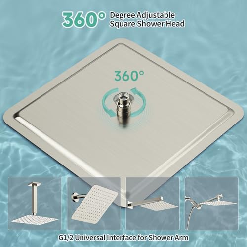 SR SUN RISE 16 Inch Extra Large Rain Shower Head Brushed Nickel 304 Stainless Steel High Pressure Rainfall Showerhead Ultra Thin Water Saving - color: Brushed Nickel, size: 16 Inch