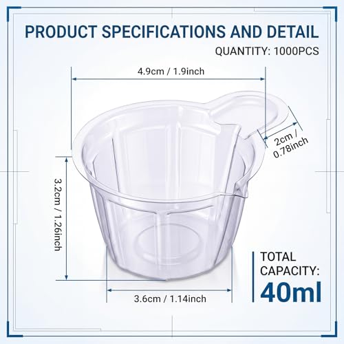 1000 Pcs 40ml Disposable Plastic Resin Mixing Cups Small Dispensing Paint Measuring Cups for Mixing Paint Stain, Epoxy, Resin Jewelry Making Art Crafts DIY