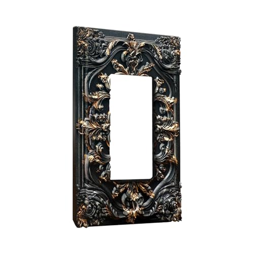 Decorative Outlet Covers Black Gold Flower Elegant 3D Floral Embossed 1 Gang Rocker Light Switch Cover Plate Single Decora Light Switch Covers Wall Plate Faceplate for Bedroom Home Decor - color: Black Gold 01, size: 1-Gang Rocker/5 x 3 IN