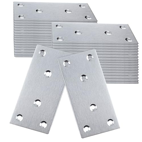 50 Pack 4X2 Inch Silver Mending Plates Stainless Steel Joining Brackets - size: Silver,4“x2"