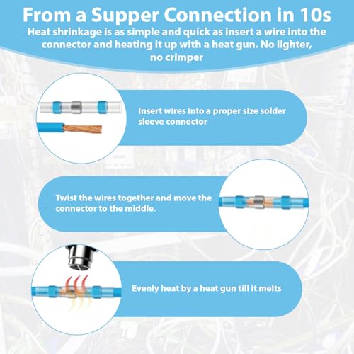 130 PCS Blue Heat Shrink Butt Connectors,16-14 AWG, Self Soldering Butt Connector, Waterproof Solder Seal Wire Connectors, Butt Splice Wire Terminals for Automotive Marine Boat - size: AWG 16-14 (Qty: 130)