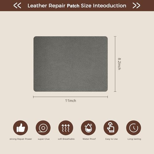 JDLUGH Sofa Leather Repair Patch Tape, 8.2x11 Inch, 2PCS, Grey3.0 - color: grey, size: 8.2x11 Inch