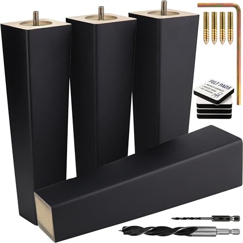 Airy Abode Premium Black Square Furniture Legs (Full Install Kit) - Pick Your Size and Color - color: Black, size: 10 Inches