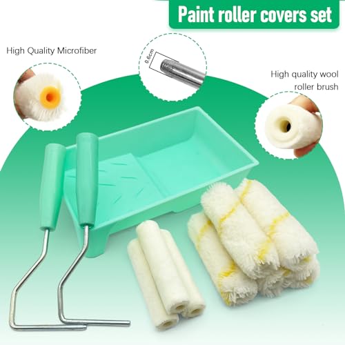 11 Pack Paint Roller Kit, 4 Inch Roller Covers with Frame & Tray - size: 4 Inch