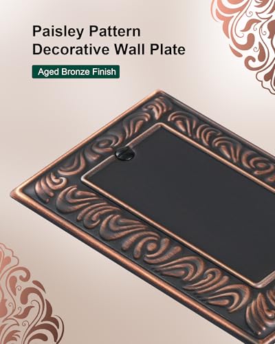 2-Pack Paisley Pattern Blank Outlet Cover Wall Plate,Metal Switch Plates | Decorative Outlet Covers, 1 Gang Wall Plate for Unused Outlets/Switches, Corrosion Resistant, Aged Bronze - color: Aged Bronze, size: 1 Blank 2PK