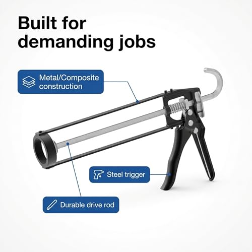 107 Series Manual Caulking Gun -10 oz Cartridge Dispenser, 7:1 Thrust Ratio, Lightweight 1.20 lbs No Drip Hand Operated Sealant & Adhesive Applicator - Professional Contractors DIY Projects - size: 10oz / 300ml, style: 7:1 Manual Gun