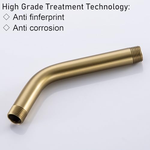 RANDOM Shower Arm with Flange,Gold 6 Inches Wall Mount Angle Shower Head Extension Arm For Fixed Shower Head Stainless Steel,Brushed Gold.RD91018-6BG - color: 6″ Brushed Gold(Round Flange)