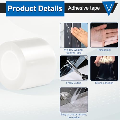 Window Weather Sealing Tape 3 Inch x 33 FT x 0.3 Mils Weather Stripping Residue-Free Clear Window Insulation Tape for Doors Windows and Shower Glass Gaps - size: 3 In * 33 FT * 7.87 Mils