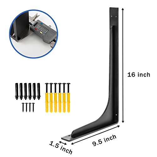 16inch x 9.5inch shelf brackets,L Shelf Bracket, die-cast formation，vertical Angle, premium alloy metal heavy-duty shelf bracket, high strength Mounting Hardware Included, Corner Brace Joint,pack of 4 - size: 16 inch x 9.5 inch