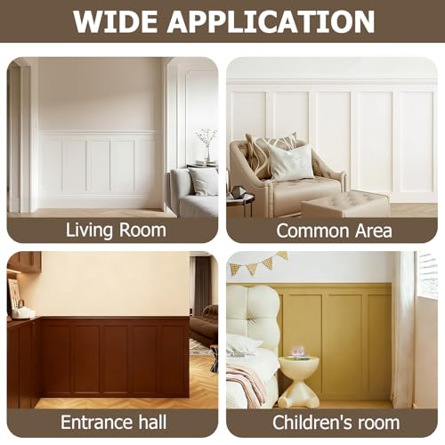 Board and Batten Wall Panel Kit,Paintable Wainscoting Panels Easy Install for Bedroom Living Room Hallway, Covers 94" x 54" Molding Trim Slat with Edge Strip, Paintable White
