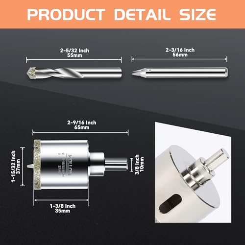 MOLLOM 1-15/32" (37mm) Diamond Hole Saw with 2 Pilot Drill Bit - size: 37mm | 1-15/32", style: Single Pack