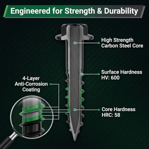 [Pack of 50] #14 x 6 inch Wood Structural Screws, Heavy Duty Hex Head Black Timber/Log/Landscaping Wood Screws, Rust Resistant, Hex Socket Included - color: Black, size: #14 x 6"