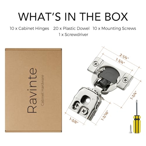 Ravinte 1 Inch Overlay Soft Close Hinge Kitchen Cabinet Hinges 10 Pack - size: 1 inch Overlay