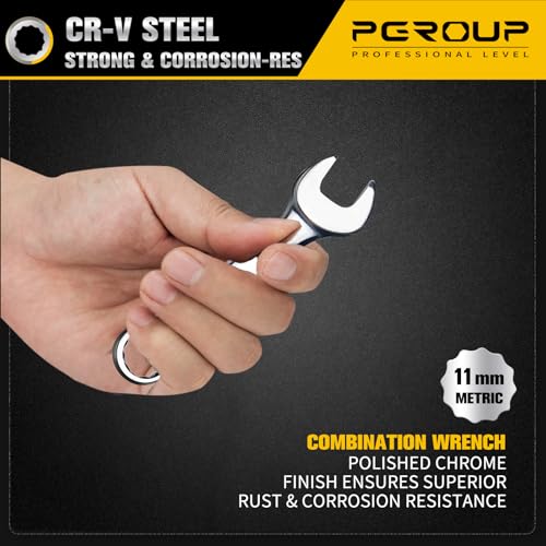 11 mm Metric Stubby Combination Wrench, CR-V Steel with Mirror Polish, 12-Point Design, 15-Degree Offset, Perfect for Auto Repair, Household, Car & Truck Emergency - size: 11 mm
