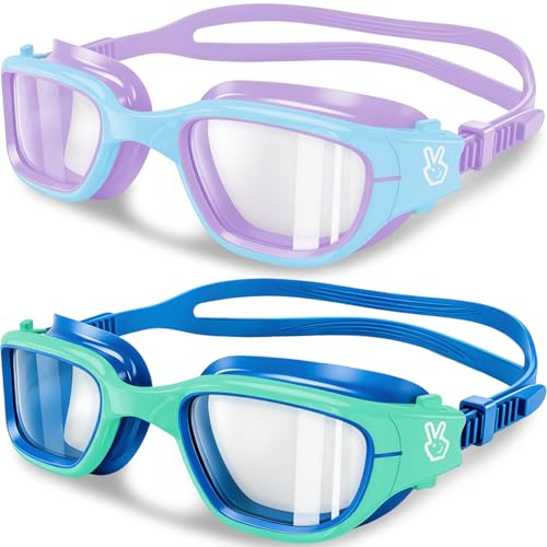 Vvinca Kids Swim Goggles, Swimming Goggles for Kids 3-14 Anti-Fog UV Protection No Leak Pool Glasses for Boys Girls - color: 09 - Red & White