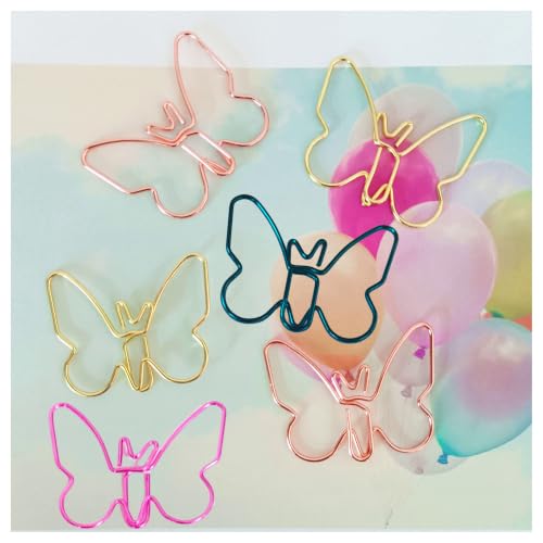 Cute Paper Clips, Butterfly Paperclips, Smooth Metal Paper Clips for File Organization or Decoration - Perfect for Home, Office, School.40 Pcs/Box, Pink, Blue, Gold, Rose Gold - style: Butterfly