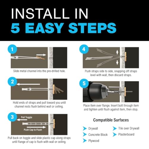 TOGGLER SNAPTOGGLE BA Toggle Anchor with Bolts, 10 Pack - size: 3/16 w/ Round Head Bolts