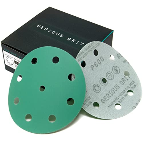 Serious Grit - 5-Inch 9-Hole P600 Grit Sanding Discs - 50 Pack Box - size: 600 Grit