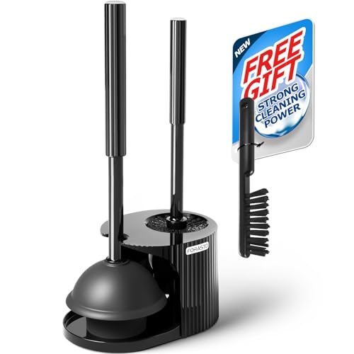 FORASTO 3in1 Toilet Plunger and Brush Set - Home Bathroom Cleaning Tools - color: Bright Black, size: 1Pack