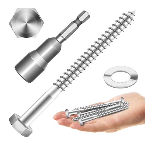 (15Sets) 1/4" x 3-1/2" Hex Head Lag Bolts, Heavy Duty Lag Screws with Washers, 304 Stainless Steel Bolts 18-8, Lag Screws Wood Screws, Partial Thread Bright Finish, 1/4 Bolt by Mywish - size: 1/4 x 3-1/2" (15 set)