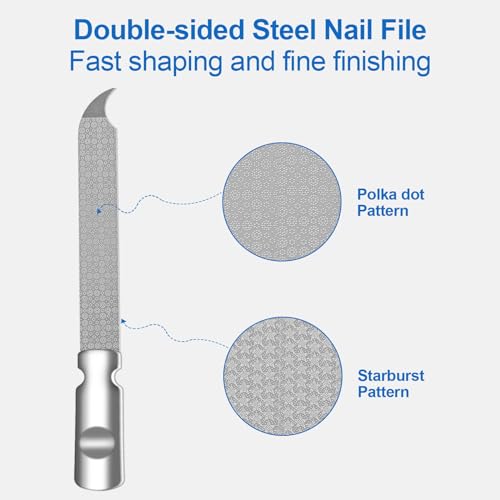 Metal Nail File for Natural Nails, Stainless Steel Nail Files with Sharp Pointed Tip Fingernail File Sheath Case Double Sided Curved Reusable Nail File Manicure Tools Home Salon Travel Use Men Women - size: 1 Pack Curved Tip Nail File with Case