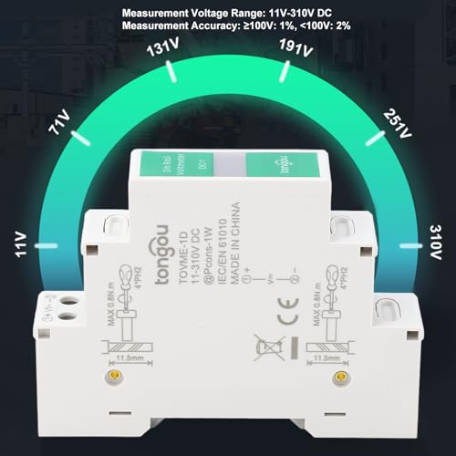 DIN Rail Voltmeter, DC 11V-310V DC Voltage Meter, Digital Display, 3 Display Digits, with English User Manual