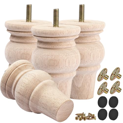 4 inch Solid Wood Bun Feet Unfinished 4-Pack with 5/16" Bolts - color: Unfinished