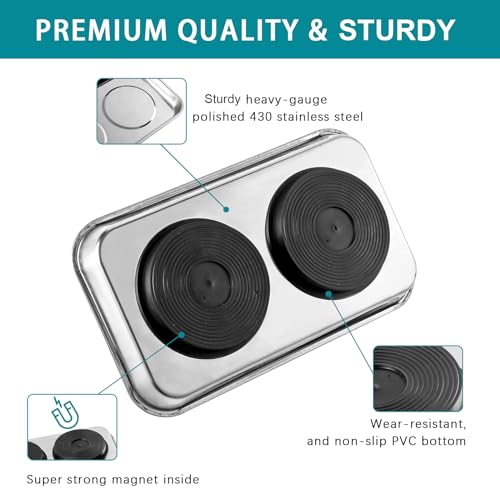 5 Pieces Magnetic Trays Set Stainless Steel Magnet Tool Tray Parts Holder for Screws, Sockets, Bolts, Pins, Mechanic's and Automotive - size: 5 Pieces Set