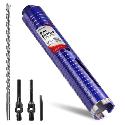 1-3/4" Core Drill Bit with Pilot Bit & Adapters(SDS Plus and 1/2" Hex), 5/8"-11 Thread, 9.5" Depth, Upgraded-Welded Segments Diamond Core Bits for Concrete, Masonry, Brick Block - size: 1-3/4"
