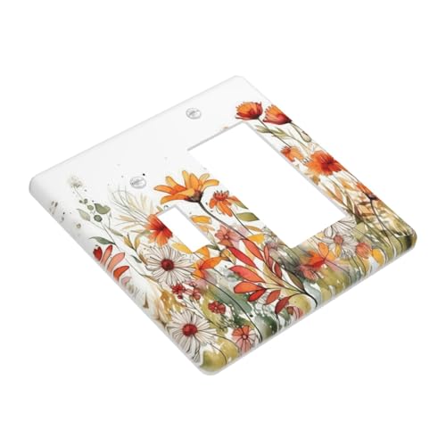 Watercolor Wildflower Daisy Floral Plant Outlet Covers 1 Toggle 1 Rocker Combination Decorative Wall Plate Electrical Switch Plates Light Switch Cover Plate for Bedroom Living Room Decor - color: Watercolor Wildflower Daisy Floral Plant, size: 1 Toggle 1