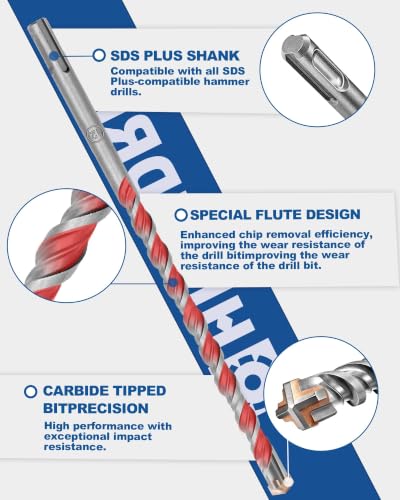 HIGHDRIL Concrete Drill Bit Set - 10Pcs 3/16" X2, 1/4" X3, 5/16" X2, 3/8" X2, 1/2" (6-inch Length) Carbide Masonry Drill Bit Kit, Hammer Drill Bits for Concrete, Brick, Stone, Granite - size: Kit 1