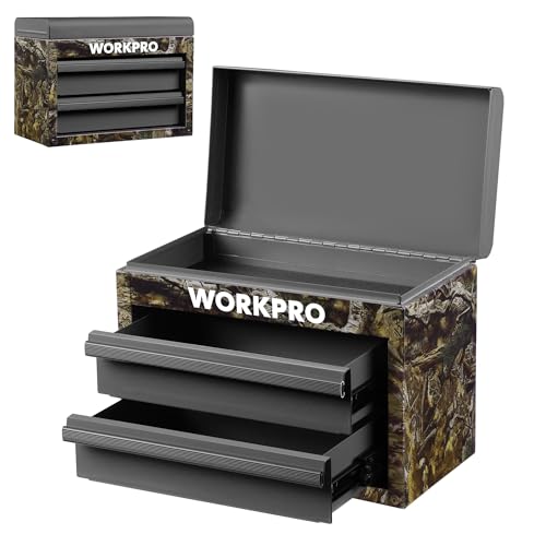 WORKPRO Metal Mini Tool Box with 2 Drawers and Top Storage - color: Green Camo