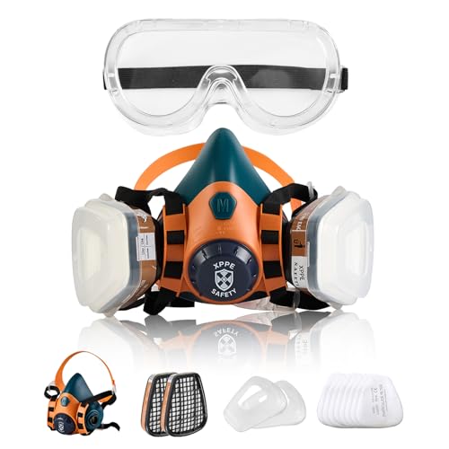 Reusable Half Face Respirator Mask with Dual Filtration, Anti-Gas Anti-Dust, Suitable for Painting, Woodworking, Welding, Construction & DIY