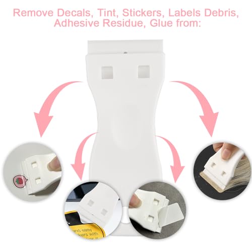 Plastic Razor Scraper with 10pcs Double Edged Plastic Blades Hair Extension Tool for Debris Sticker Label on Glass Windows Removal Scraper Tool (White&White)
