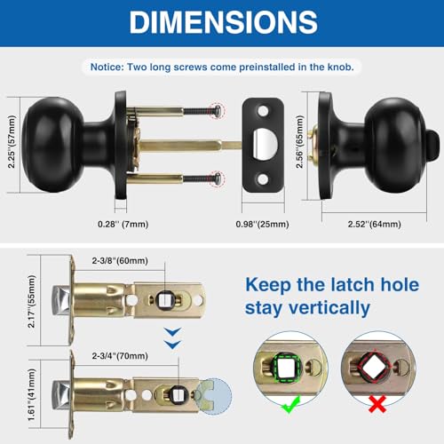 Privacy Door Knob, 5 Pack Black Round Keyless Doorknobs Interior Lockset - color: Matte Black