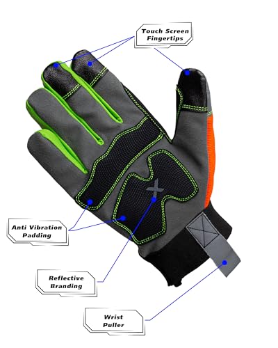 XPRO® 24TSHV Utility Work Gloves, Reflective back glows in dark, Touch Screen, Orange Hi Vis Gloves Flexible Spandex Back - size: XX-Large, style: 1 Pair Pack