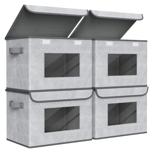 Univivi Fabric Closet Storage Bins with Lids for Shelves 4 Pack, Gray - color: Gray