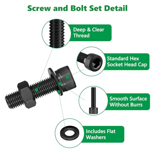 178Pcs M6 Metric Screws, 12.9 Alloy Steel Hex Bolts & Nuts Kit - size: M6 178pcs 3