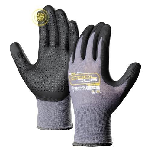 COOLJOB 3 Pairs Nitrile Rubber Dipped Safety Work Gloves with Grip Dots - size: Large, style: Smart Touch(3 Pairs)