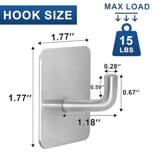 Adhesive Hooks for Bathrooms, 4 Piece Towel Hooks for Hanging Hat Robe Coat, Stick on Hooks for Kitchens, Strong Self-Adhesive No Damage Waterproof Stainless Steel Sticky Hook (Silvery) - color: Square-A-Silvery