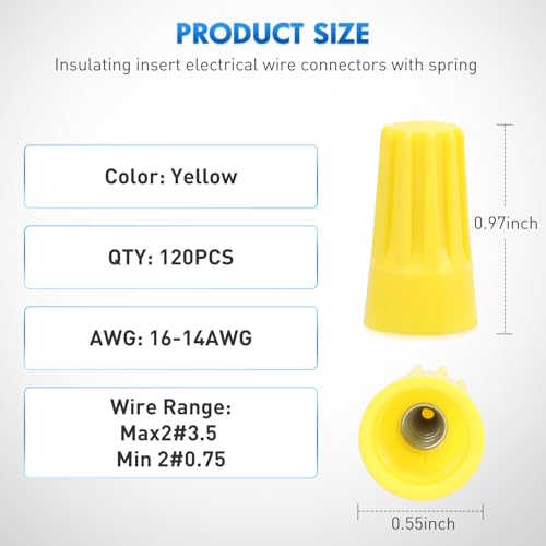 Nilight 120PCS Yellow Wire Connectors Kit 16-14 AWG Electric Wire Caps - color: 120PCS 16-14# Wire Caps