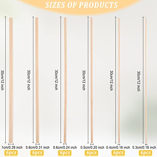OLYCRAFT 36Pcs Dowel Rods Wood Sticks 3mm 4mm 5mm 6mm 8mm 10mm Assorted Sizes Beech Wood Sticks Unfinished Dowel Round Wood Dowels for DIY Projects Crafting, Wooden Craft Sticks - size: 300x3~10mm