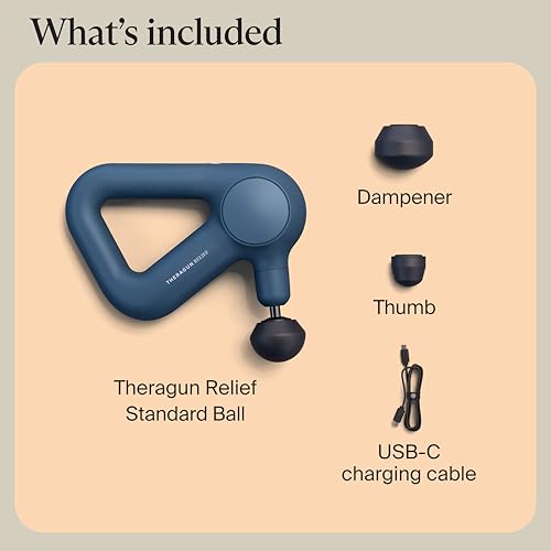 TheraGun Therabody Relief Massage Gun | for Daily Comfort | 3-Speed | Navy - color: Navy - 3 Attachments
