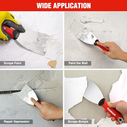 Goldblatt 3" Putty Knife, Stainless Steel Scraping Paint, Putty Knife Scraper with Hammer End, Soft Grip, Perfect for Drywall Repairing and Finishing - size: 3 Inch